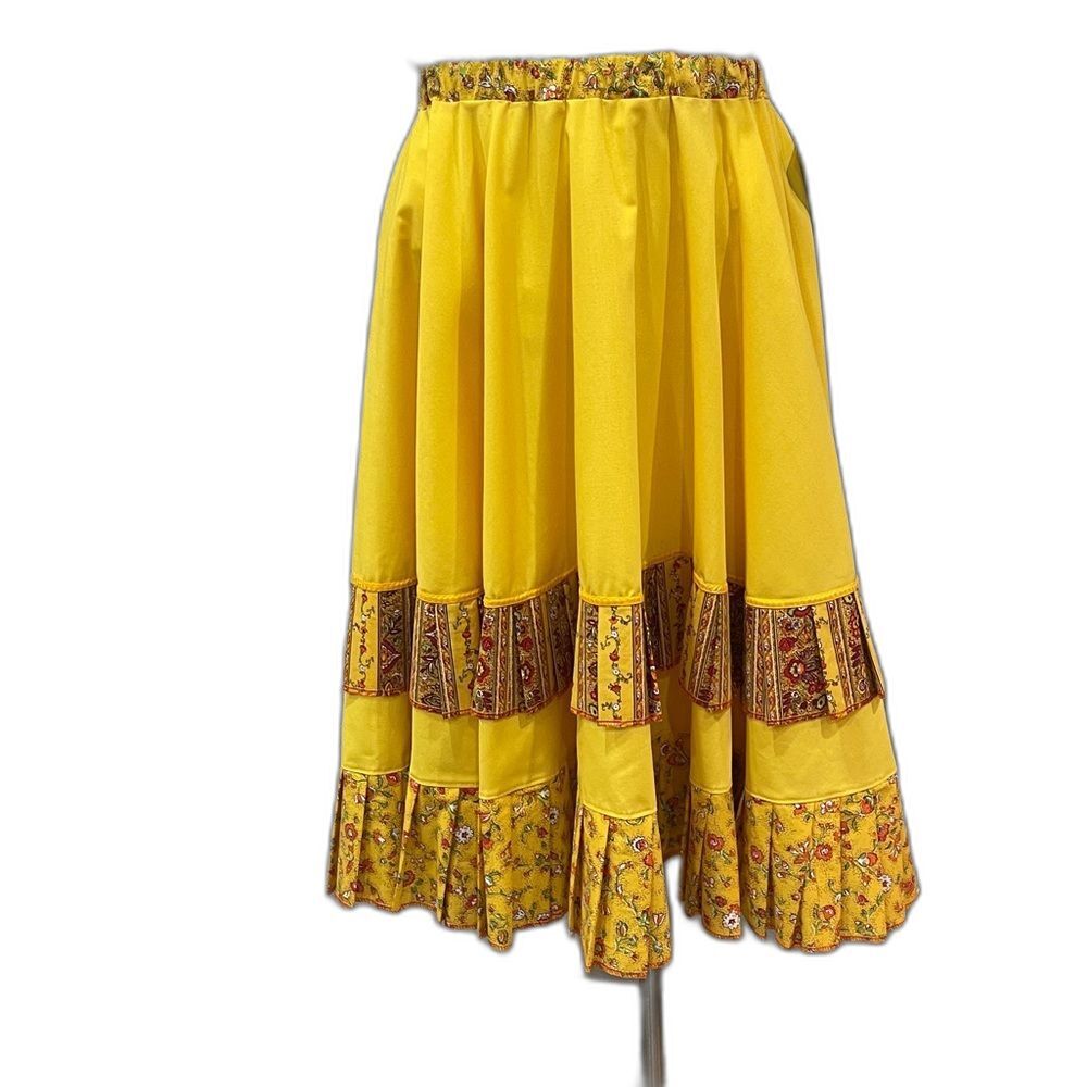 Handmade upcycled bright yellow gold full circle skirt with flounce & ruffle, M - Picture 3 of 6